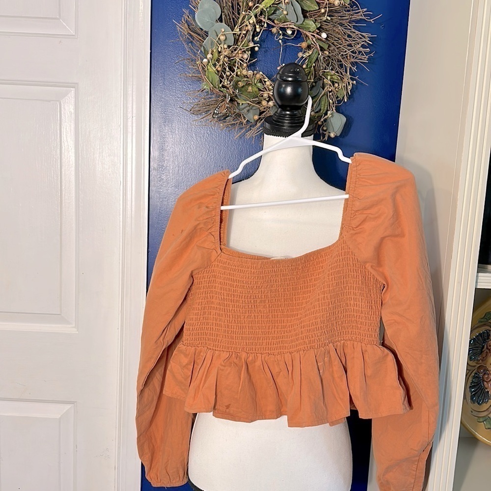 NWOT Women’s LA Hearts Long Sleeve Ruched Crop Top Size Large